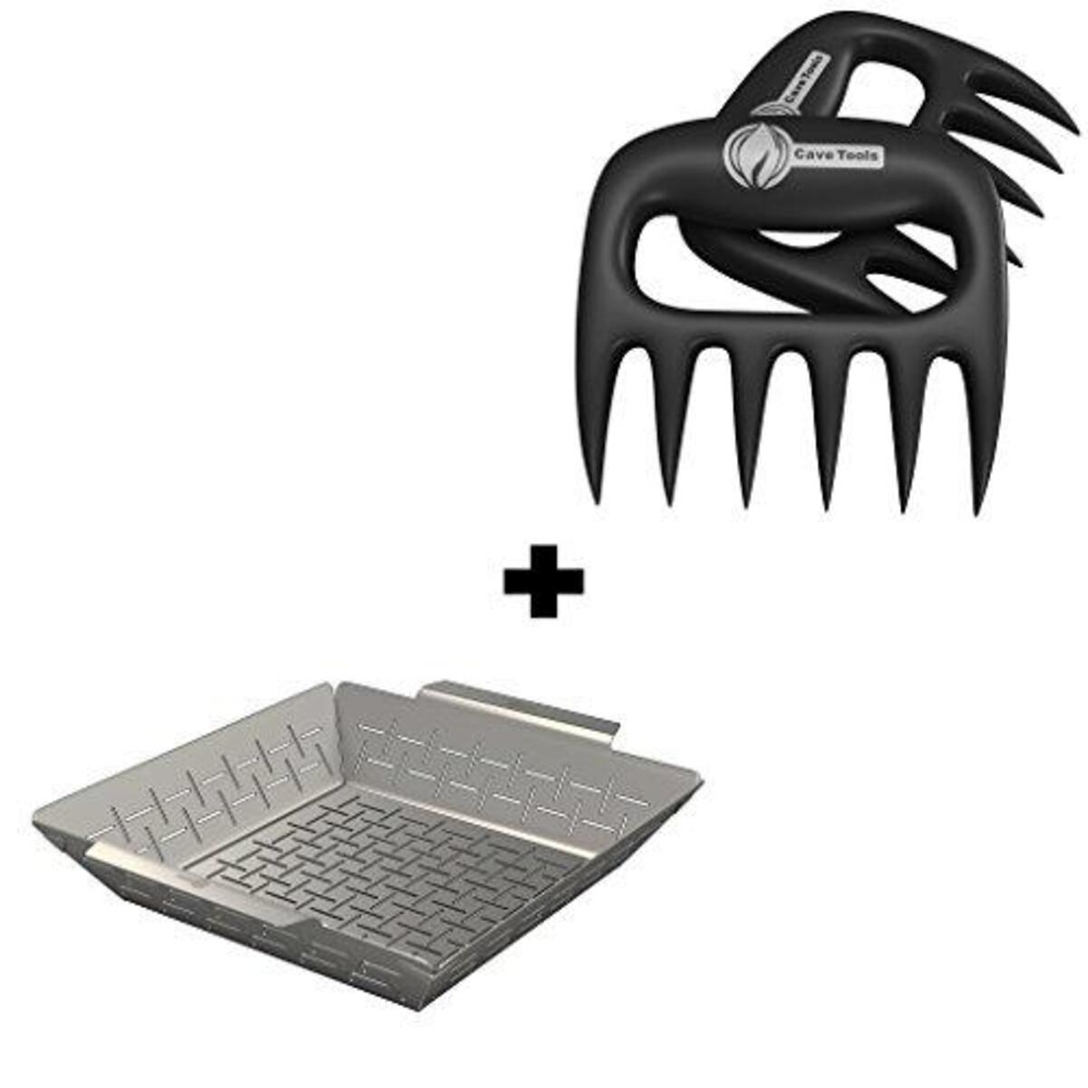 Vegetable Basket + Pulled Pork Shredder Claws - Strongest BBQ Meat Forks - Shredding Handling & Carving Food - Claw Handler Set for Pulling Brisket from Grill Smoker or Slow Cooker - Barbecue Paws