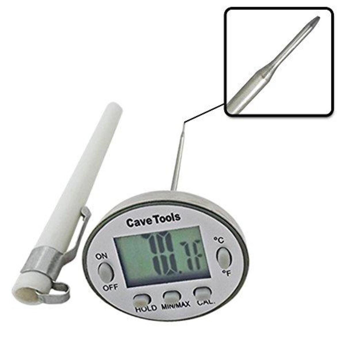 Instant Read Digital Thermometer For Cooking BBQ Grilling Candy Chocolate Meat Baking Liquids Smoker - Stainless Steel Casing Long Food Probe & LCD Display by Cave Tools