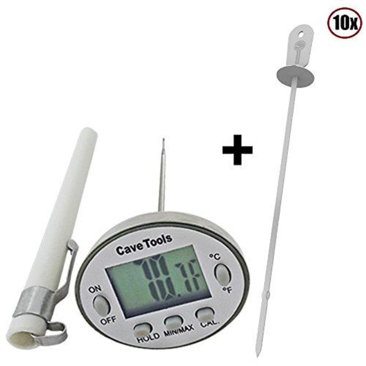 Kabob Skewers + Digital Cooking Thermometer - Instant Read - for BBQ Grilling Candy Chocolate Meat Baking Liquids Smoker - Stainless Steel Casing Long Food Probe & LCD Display