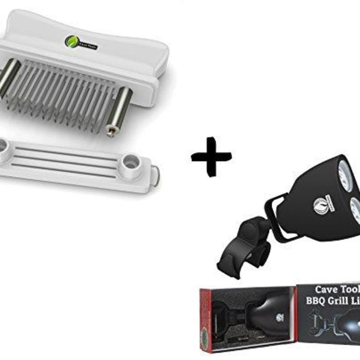 Meat Tenderizer 48 Blade + Barbecue Grill Light - LUXURIOUS GIFT BOX - Upgraded Handle Mount Fits Round & Square Bars on any BBQ Pit - 10 LED for Grilling at Night - Best Lighting Accessories