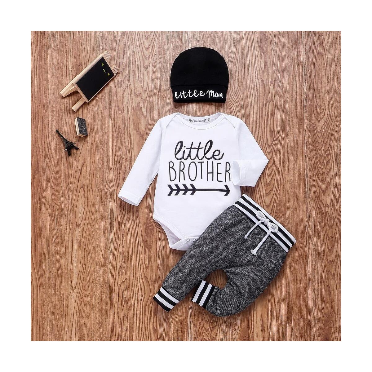 Newborn Boy Outfits Letter Print Jumpsuit Pants Hat Set