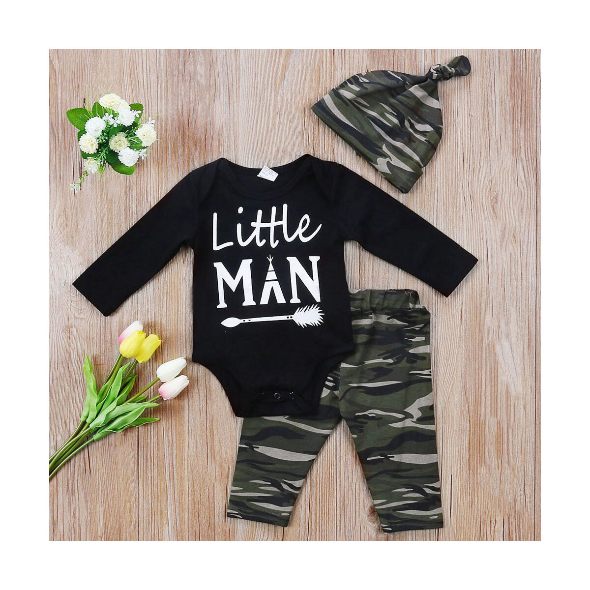 Newborn Baby Boy Clothes Little Man Romper Top Pants Hat Long Sleeve Outfits Set