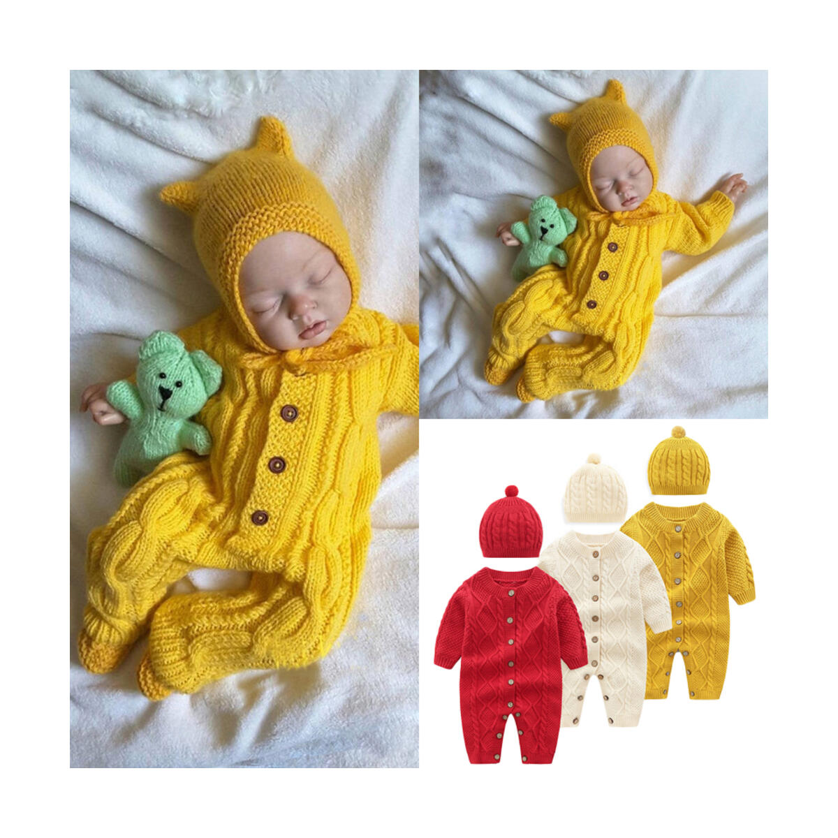 Knitted Newborn Baby Clothes Romper with Hat Infant for Kids Cotton Toddler Jumpsuit