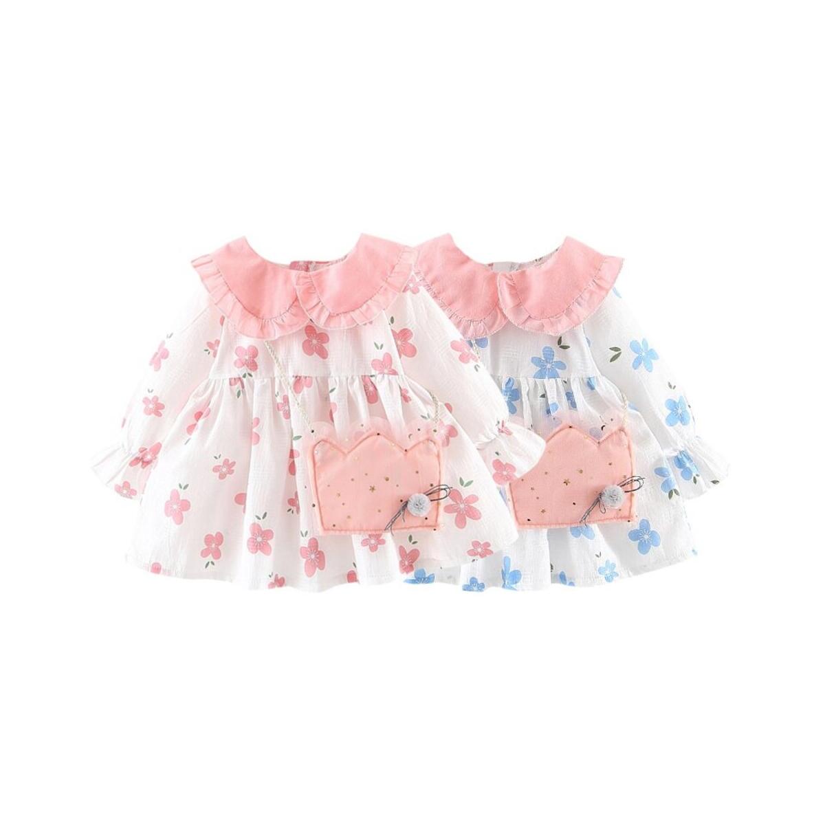 New Spring Baby Girl Clothes Fashion New Long-sleeved Cotton Girl Dress Lovely Flower Print Girl Dress