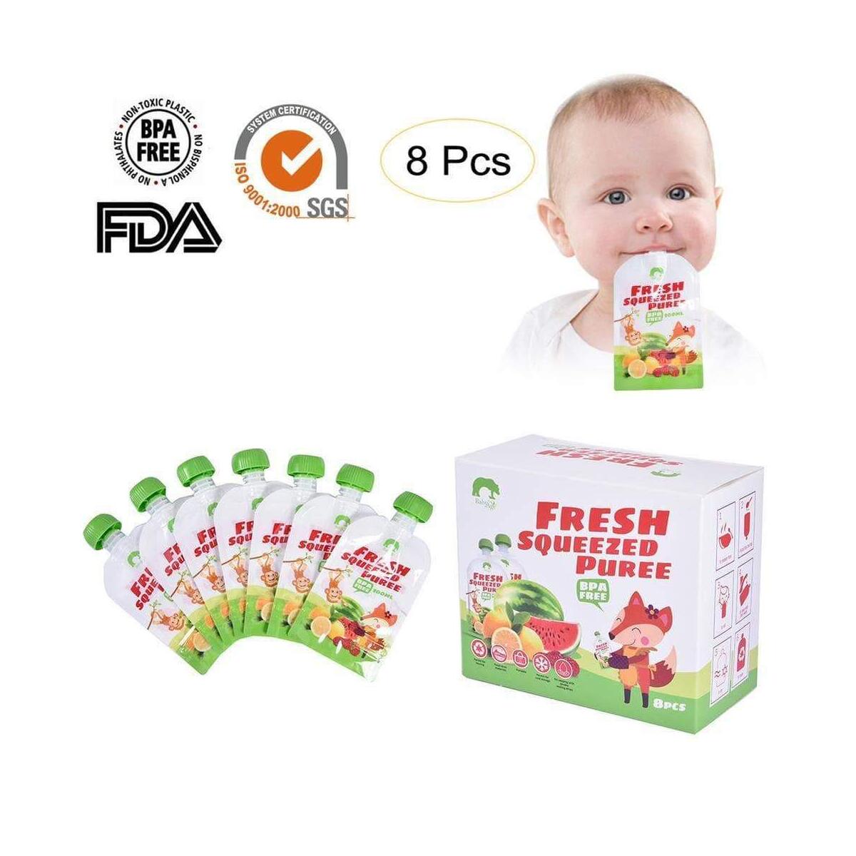 BPA Free Reusable Fresh Infant Double Zipper Food Pouches Animal 8 Pack Kids Storage Bag Breast Milk Bag Refillable Infant Feeding Bags