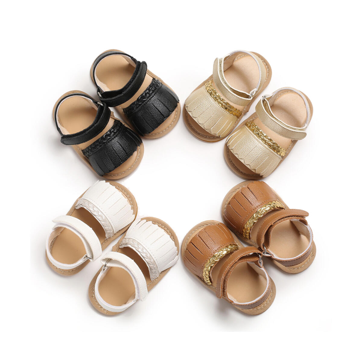 Newborn Baby Boy Girl Tassel Walking Sandals Solid Color PU Leather Crib Sandals Infant New Soft Shoes