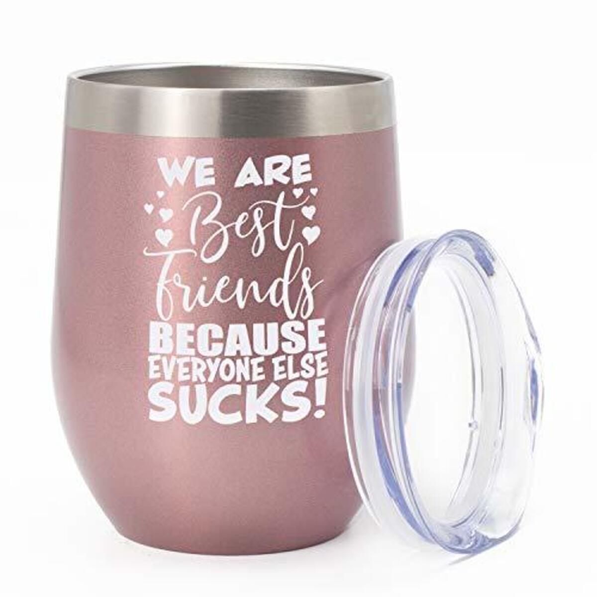 Best Friend Gifts, Friendship Gifts for Women - Wine Tumbler with Lid - Funny Birthday, Christmas Gifts for Close Friends - Wine Gift Ideas for Her, Bestie, BFF, Good Friend, Soul Sister, Girlfriend