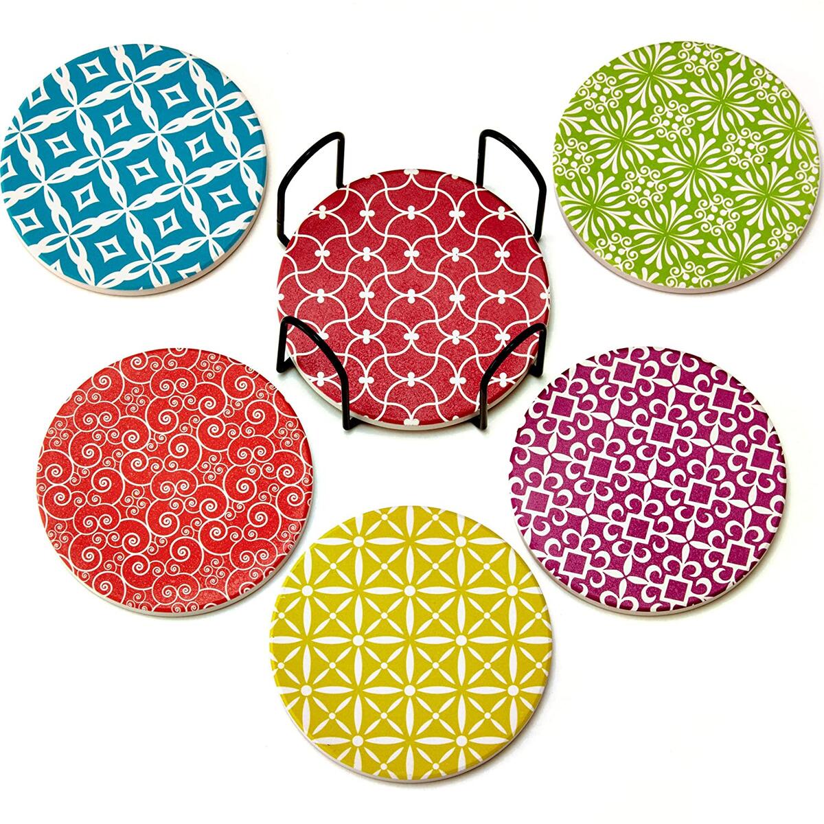 Moisture Absorbent Ceramic and Cork Coasters for Drinks with Holder - Heat-Resistant Durable Cork Bottom That are Easy to Clean - Perfect Housewarming Gift for Family and Friends