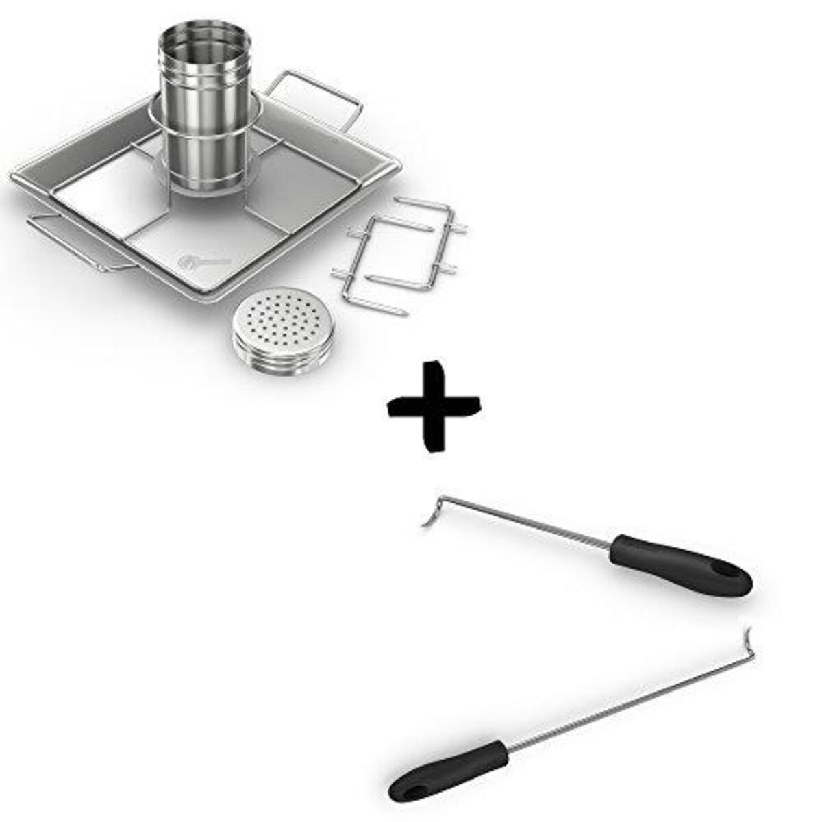 Beer Can Chicken Roasting Rack + Pigtail Food Flipper Hooks - Large & Small Barbecue & Cooking Turners For Turning Bacon Meat Vegetables Sausage Fish - Replaces Grill Spatula Tongs & BBQ Fork