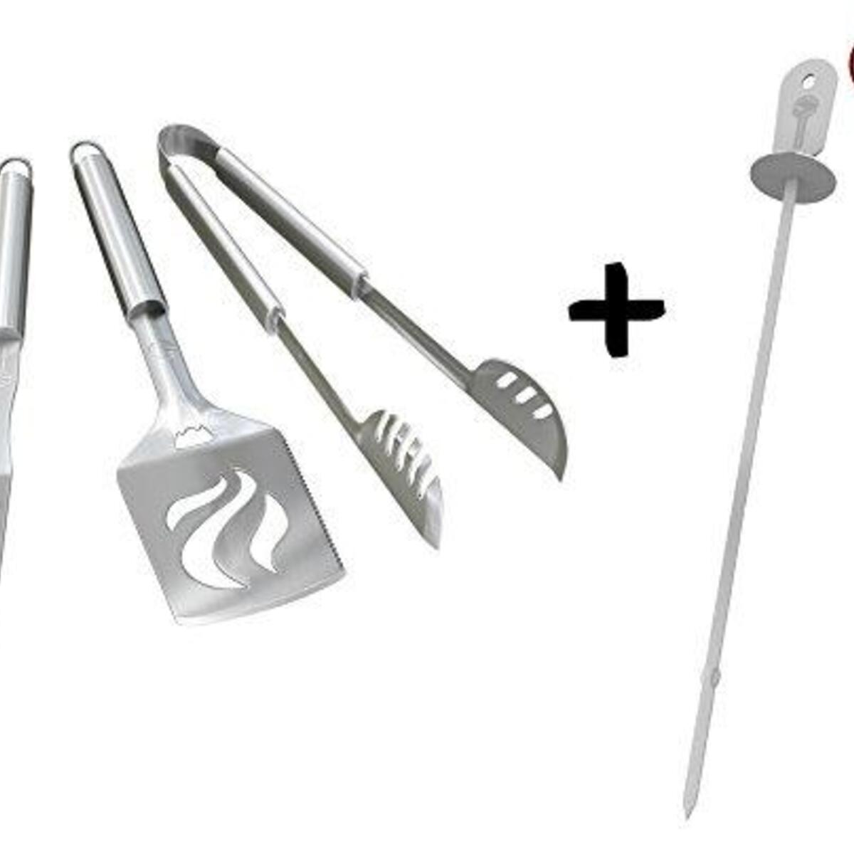 Kabob Skewers + BBQ Grill Tools Set - Heavy Duty 20% Thicker Stainless Steel - Professional Barbecue Accessories - 3 Piece Utensils Kit with Spatula Tongs & Fork - Unique Birthday Gift Idea for Dad