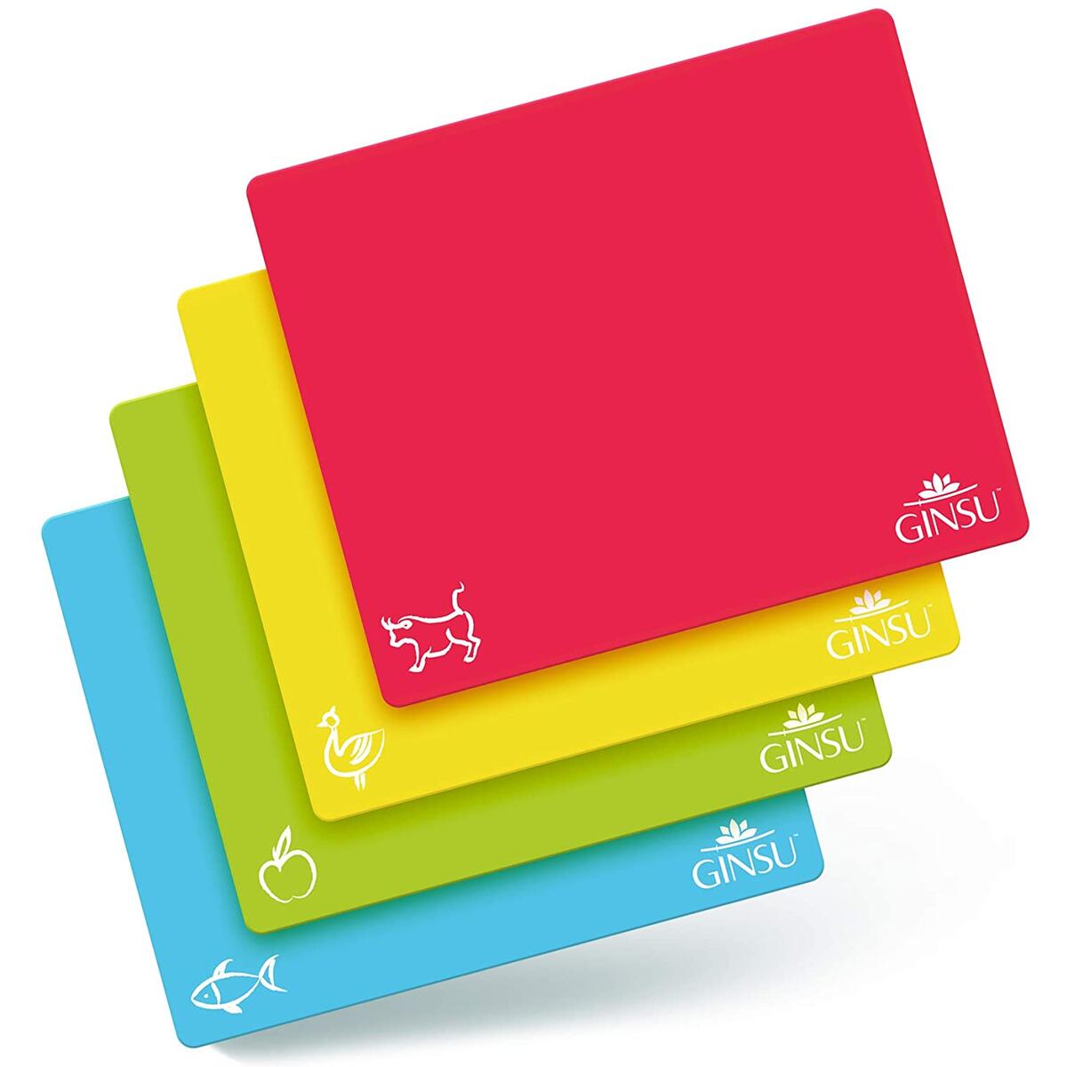 Ginsu Extra Thick 1.2mm Plastic Flexible Cutting Boards: Dishwasher Safe BPA Free Colorful Cutting Mats For Kitchen with Slip Resistant Waffle Back (Set of 4)