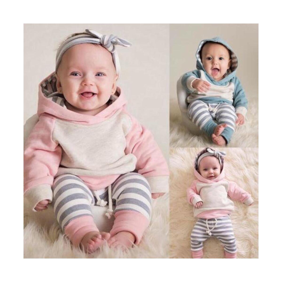 Newborn Baby Girls Clothes Long Sleeve Hooded Top Striped Pants Infant Playsuit Autumn Winter Outfits