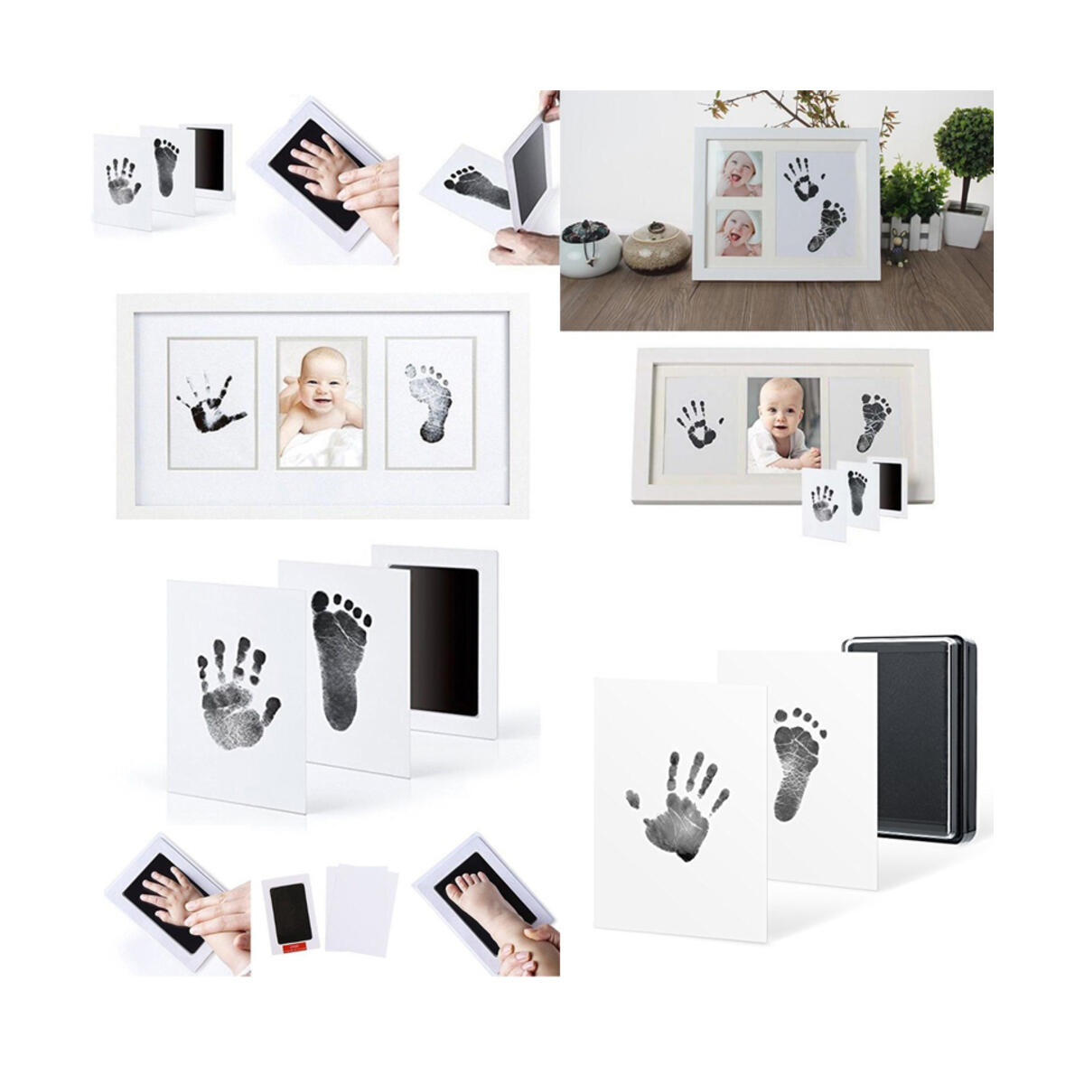 Newborn Baby Clean Touch Non-Toxic Ink Pad Handprint & Footprint Photo Frame Kit Unique Baby Shower Gift Set Bonus Premium Keepsake Clay Ornament Kit