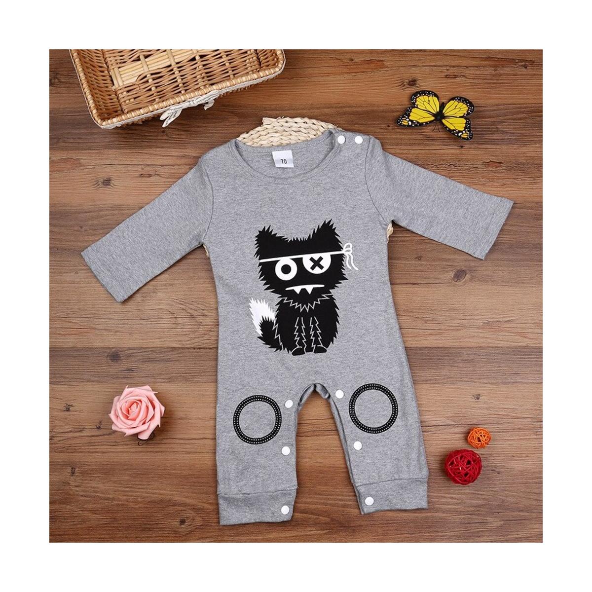 Baby Boy Girl Romper Summer Cat Jumpsuit Long Sleeve Cotton