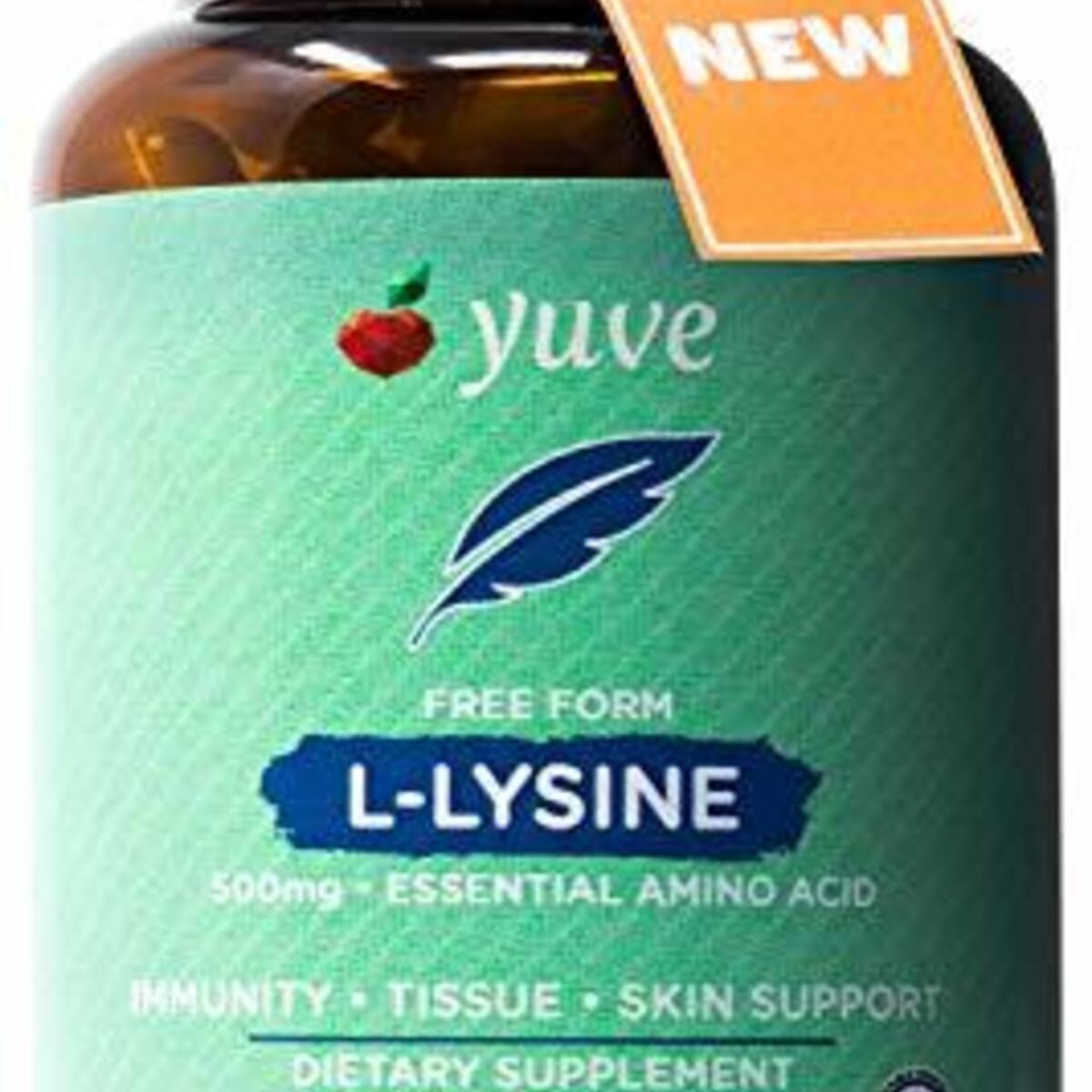 Yuve L-Lysine 500 mg Essential Amino Acid - Immune, Cold Sores & Collagen Synthesis Support - Maintain Healthy Arginine Levels & Optimal Calcium Absorption - Vegan, Gelatin-Free, Non-GMO - 50 Capsules