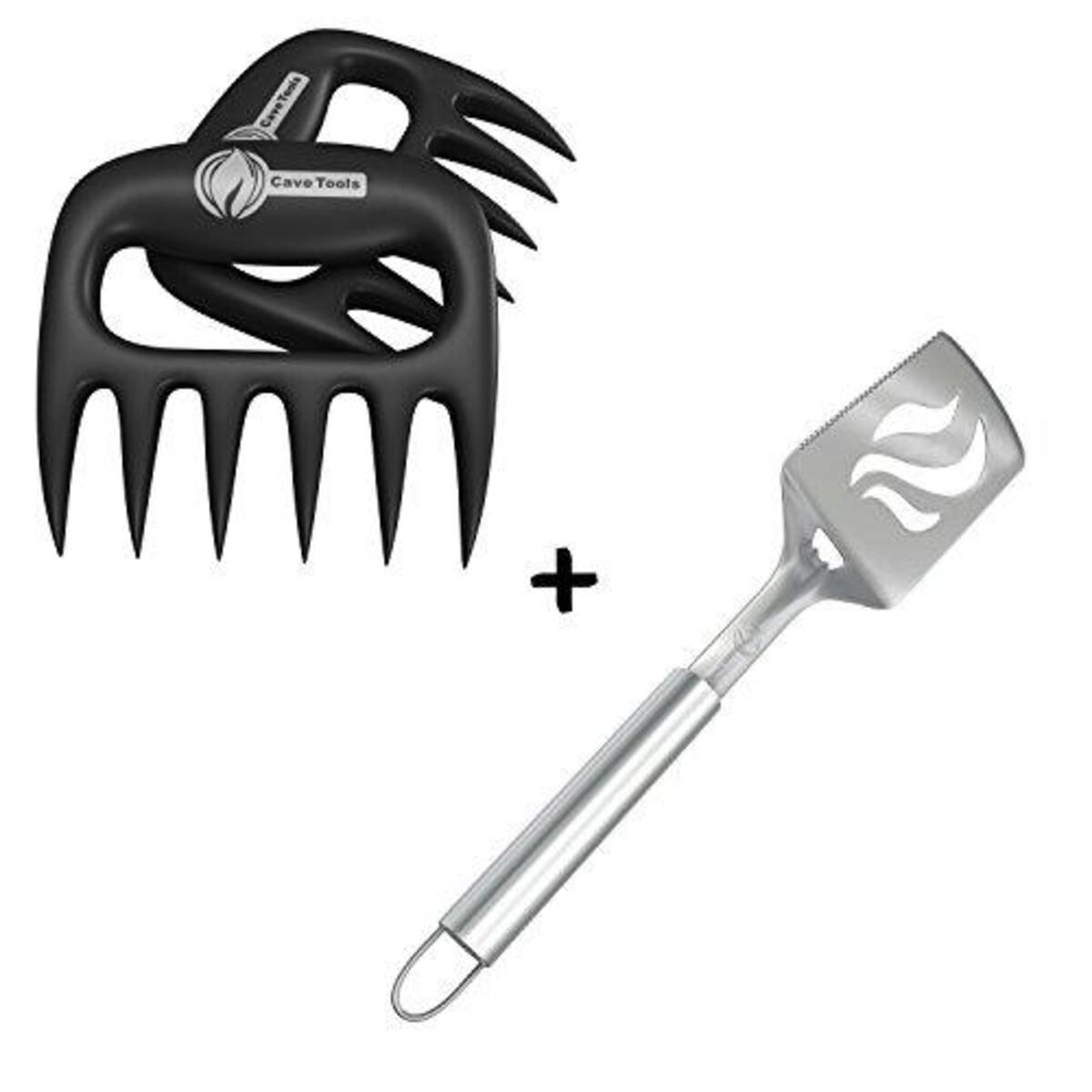 Barbecue Spatula + Pulled Pork Shredder Claws - Strongest BBQ Meat Forks - Shredding Handling & Carving Food - Claw Handler Set for Pulling Brisket from Grill Smoker or Slow Cooker - BPA Free