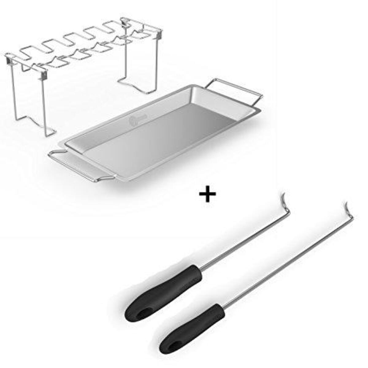 Chicken Wing Rack + Pigtail Food Flipper Hooks - Large & Small Barbecue & Cooking Turners For Turning Bacon Steak Meat Vegetables Sausage Fish and More - Replaces Grill Spatula Tongs & BBQ Fork