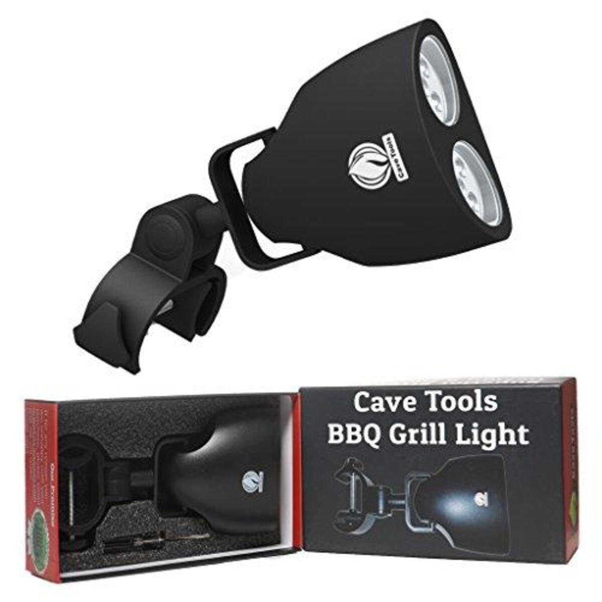 Cave Tools Barbecue Grill Light - Luxurious Gift Box - Upgraded Handle Mount Fits Round & Square Bars on Any BBQ Pit - 10 LED for Grilling at Night - Best Lighting Accessories