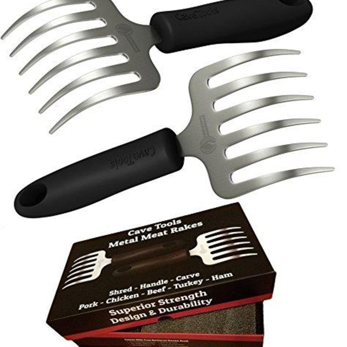 Cave Tools Pulled Pork Shredder Claws - Stainless Steel BBQ Meat RAKES - Shredding Handling & Carving Food from Grill Smoker or Slow Cooker - Metal Barbecue & Crock Pot Handler Accessories