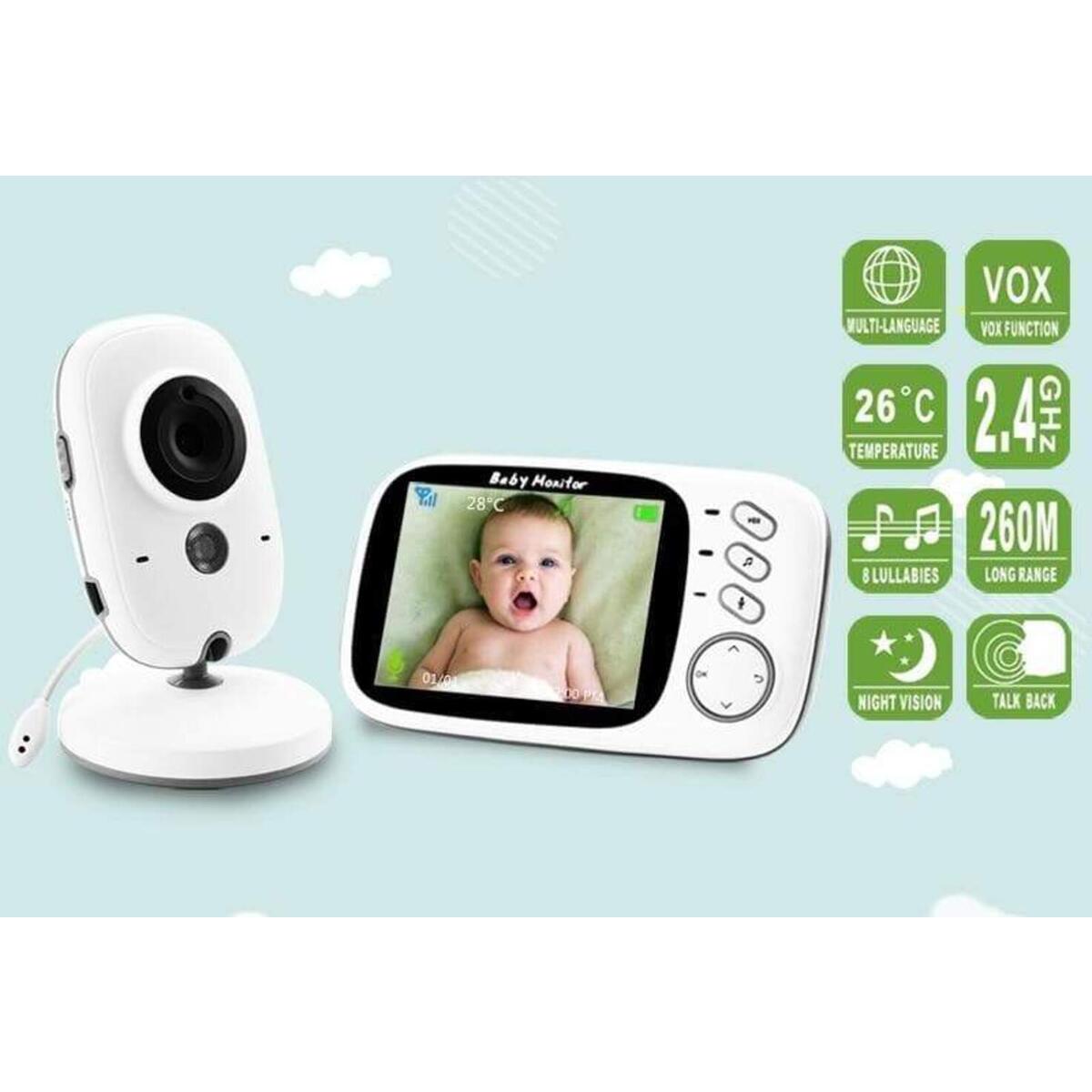 Video Baby Surveillance Monitor Wireless Camera ,LCD Digital Camera with Auto Infrared Night Vision, Power Saving, 2-Way Talk Back, Temperature Sensor Night Light, LCD Display, Lullabies