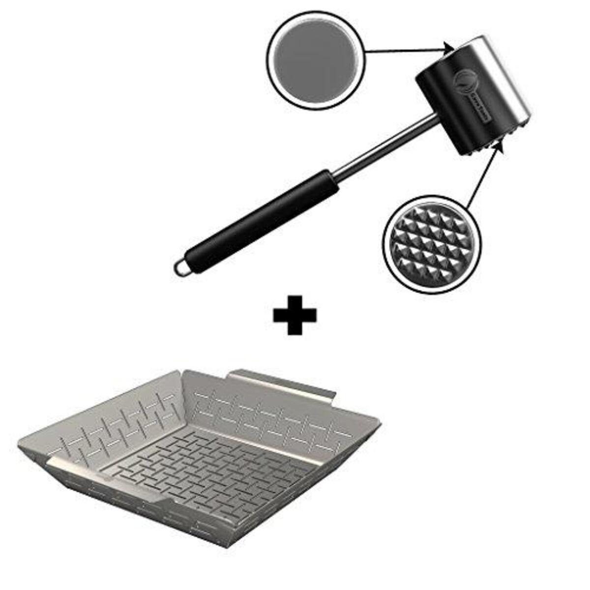 Veggie Grill Basket + Meat Tenderizer Mallet Tool - Dishwasher Safe & - Hammer Pounder for Tenderizing Chicken Steak Pork & Veal - Professional Non Slip Silicone Handle