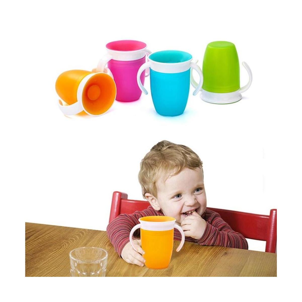 Rotated 360 Degrees Baby Learning Drinking plastic Cup with Double Handle Flip Lid Leak proof