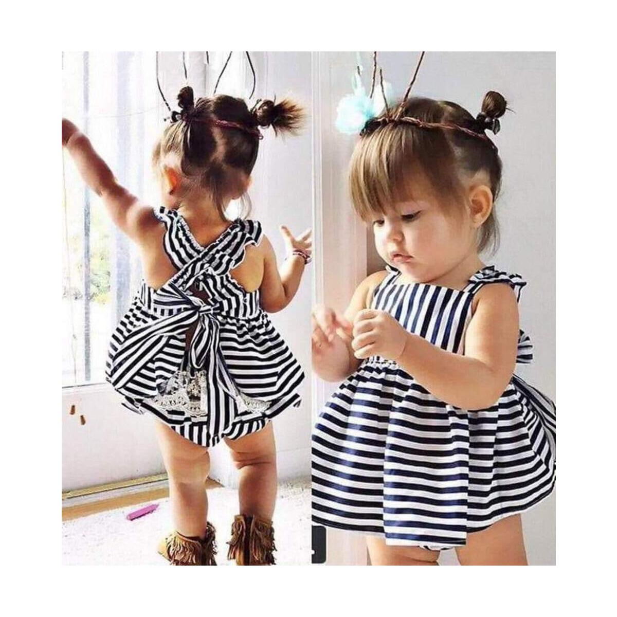 Baby Girls Outfit Stripe Backless Clothes Summer Sunsuit Infant  Dress Briefs Set