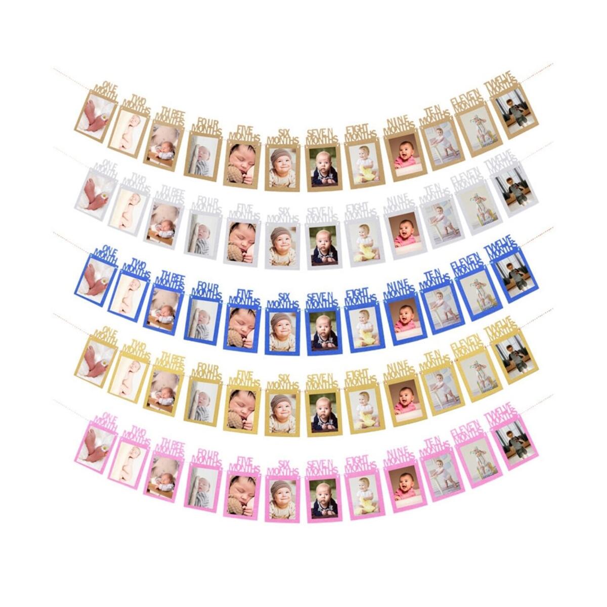Baby Birthday Banners 12 Months Photo Bunting Baby Shower Paper Garland Boy Girl 1st Birthday Party Decoration Supplies