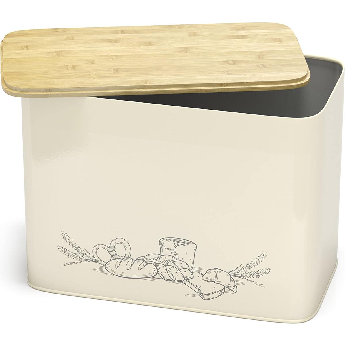 Extra Large Space Saving Vertical Bread Box with Eco Bamboo Cutting Board Lid - Holds 2 Loaves - Cream Extra Large Farmhouse Breadbox Bread Holder by Cooler Kitchen