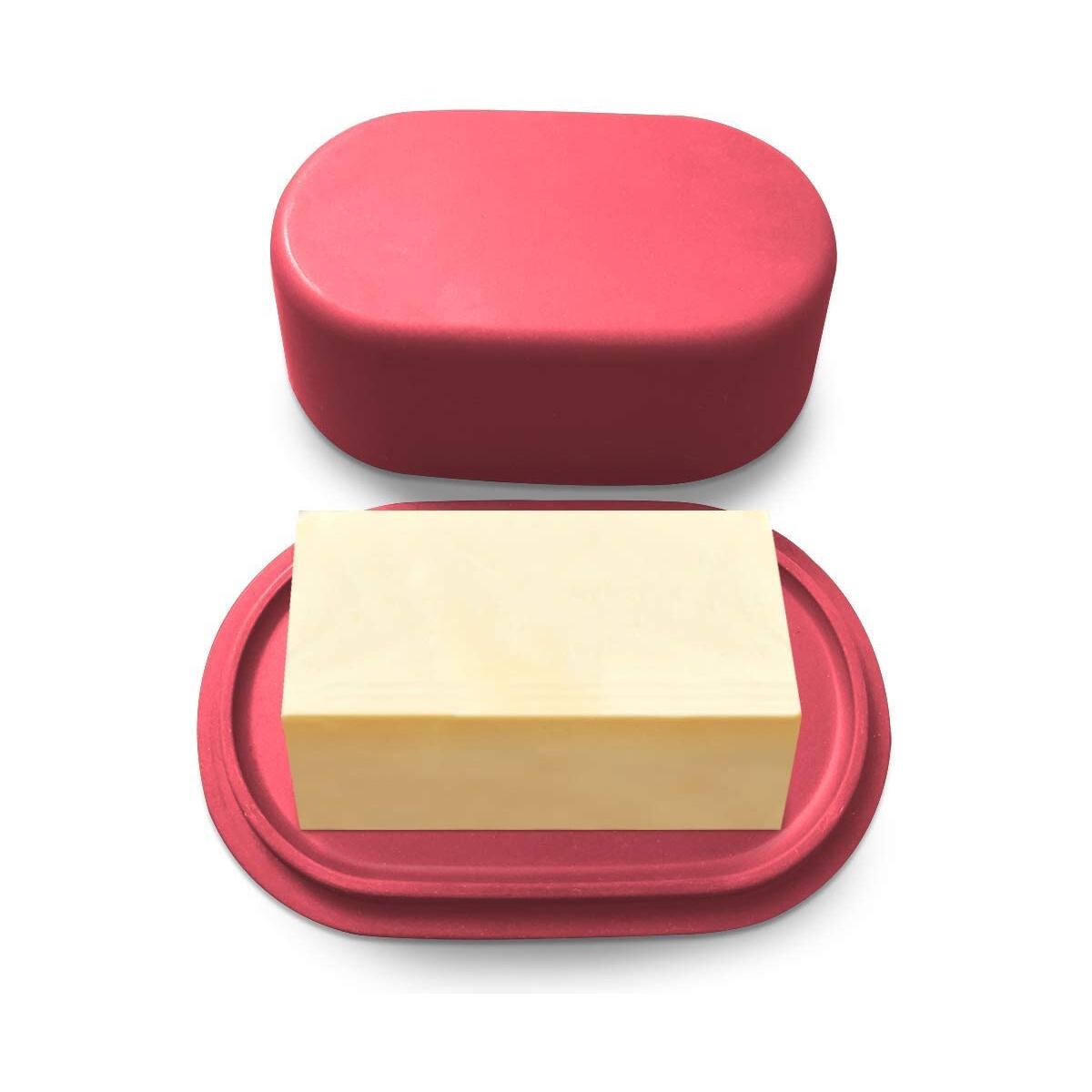 Modern Bamboo Red Butter Dish with Lid - Dishwasher Safe - Perfectly Sized For Large European Style Butters