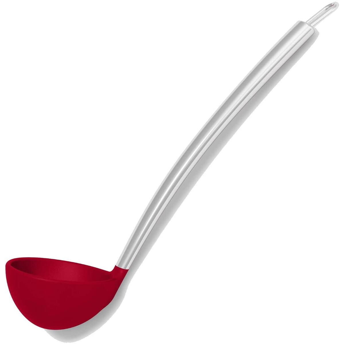 Silicone & Stainless Steel Red 4 Ounce Soup Ladle w/CoolGrip Handle & Flexedge Silicone by Cooler Kitchen (4 Oz)