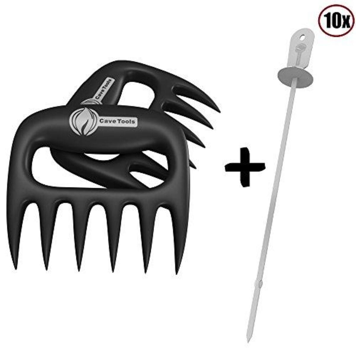 Kabob Skewers + Pulled Pork Shredder Claws - Strongest BBQ Meat Forks - Shredding Handling & Carving Food - Claw Handler Set for Pulling Brisket from Grill Smoker or Slow Cooker - Barbecue Paws
