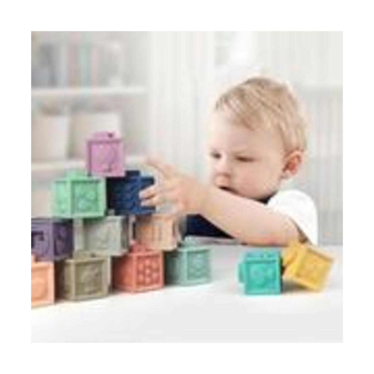 Baby Soft Rubber Vinyl Embossed Building Blocks Baby Teethers Set Grasp Toy 3D Hand Touch Soft Building Blocks