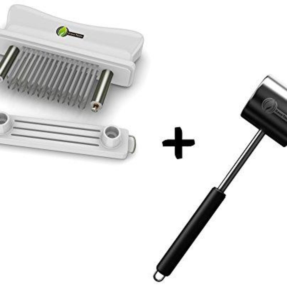 Meat Tenderizer 48 Blade + Mallet Tool - DISHWASHER SAFE & - Manual Hammer Pounder For Chicken Steak Pork & Veal in Kitchen - Professional Non Slip Silicone Handle for Pounding