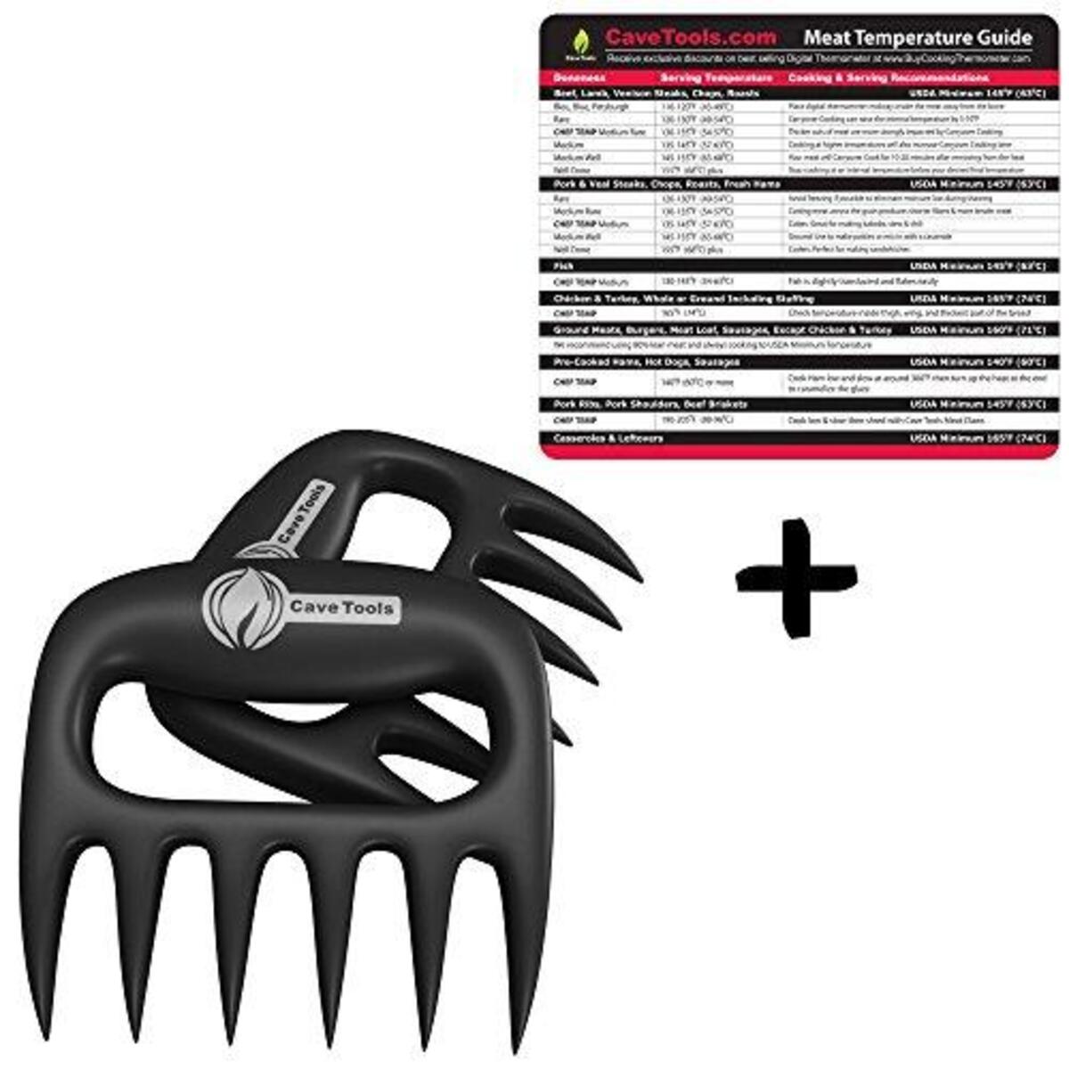 Meat Temperature Guide + Pulled Pork Shredder Claws - BEST BBQ FORKS - Shredding Handling & Carving Any Size Food - Claw Handler Set for Pulling Brisket from the Grill Smoker or Slow Cooker