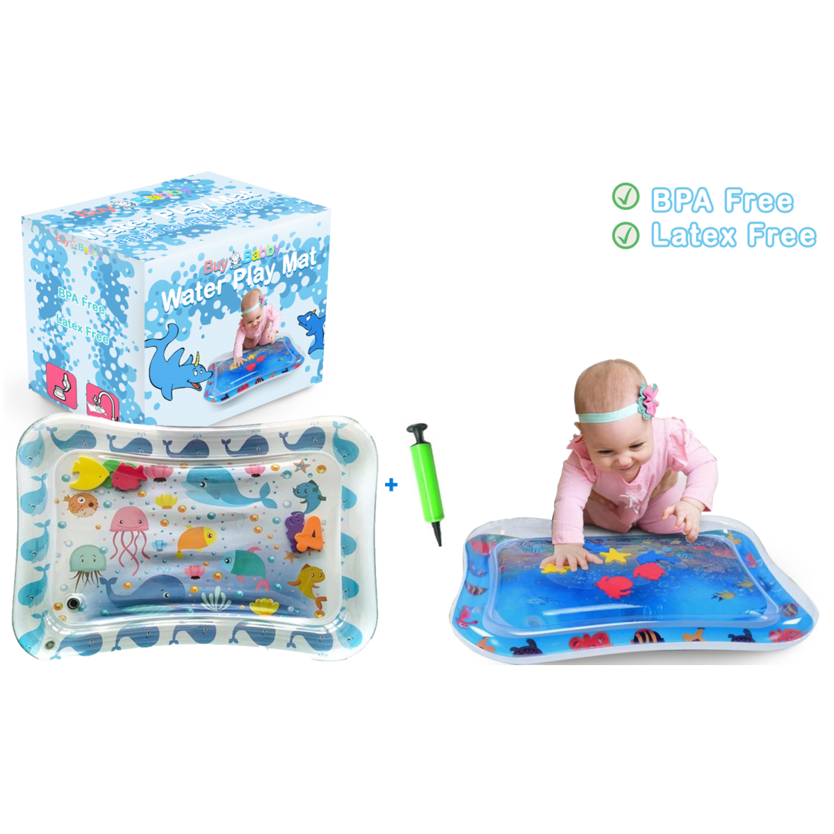 Splashin'kids Inflatable Tummy Time Premium Water mat Infants and Toddlers Growth Brain Development BPA-Free Baby Toys