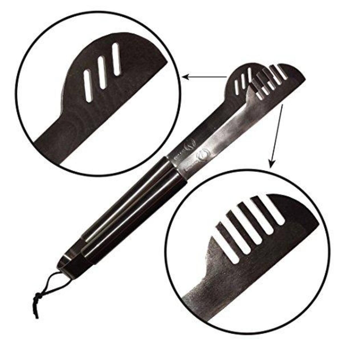 Grill Tongs - 20% THICKER STAINLESS STEEL WON'T BEND - Dishwasher Safe 17" Long Handle Protects from BBQ Heat - Locking Bracket For Easy Storage - Cooking in Kitchen or on Weber Barbecue - Cave Tools