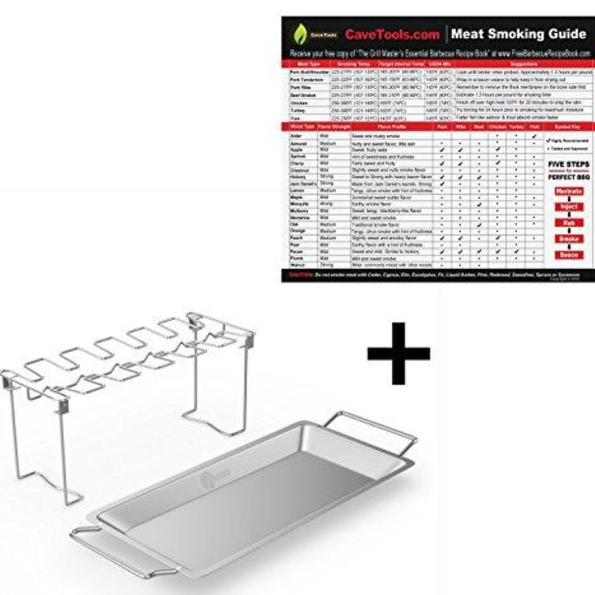 Meat Smoking Magnet (lg)+ Chicken Wing & Leg Rack For Grill Smoker or Oven - Stainless Steel Vertical Roaster & Drip Pan For Cooking Vegetables In BBQ Juices - Dishwasher Safe Barbecue Accessories