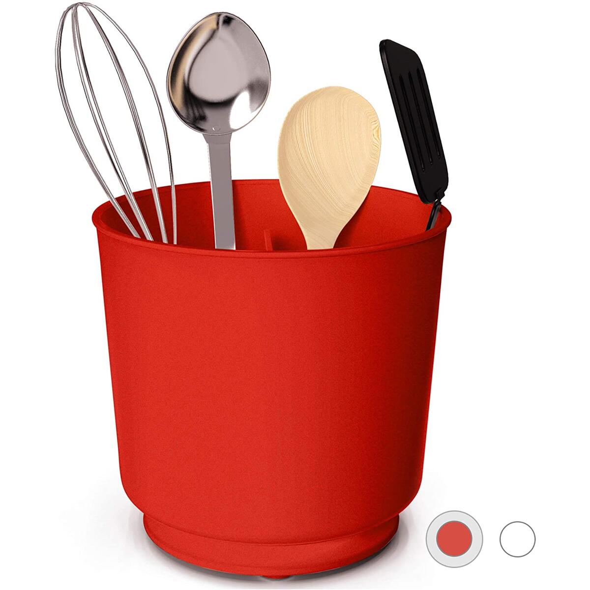 Extra Large Rotating Utensil Holder with Sturdy No-Tip Weighted Base, Removable Divider, and Gripped Insert | Rust Proof and Dishwasher Safe: Red by Cooler Kitchen
