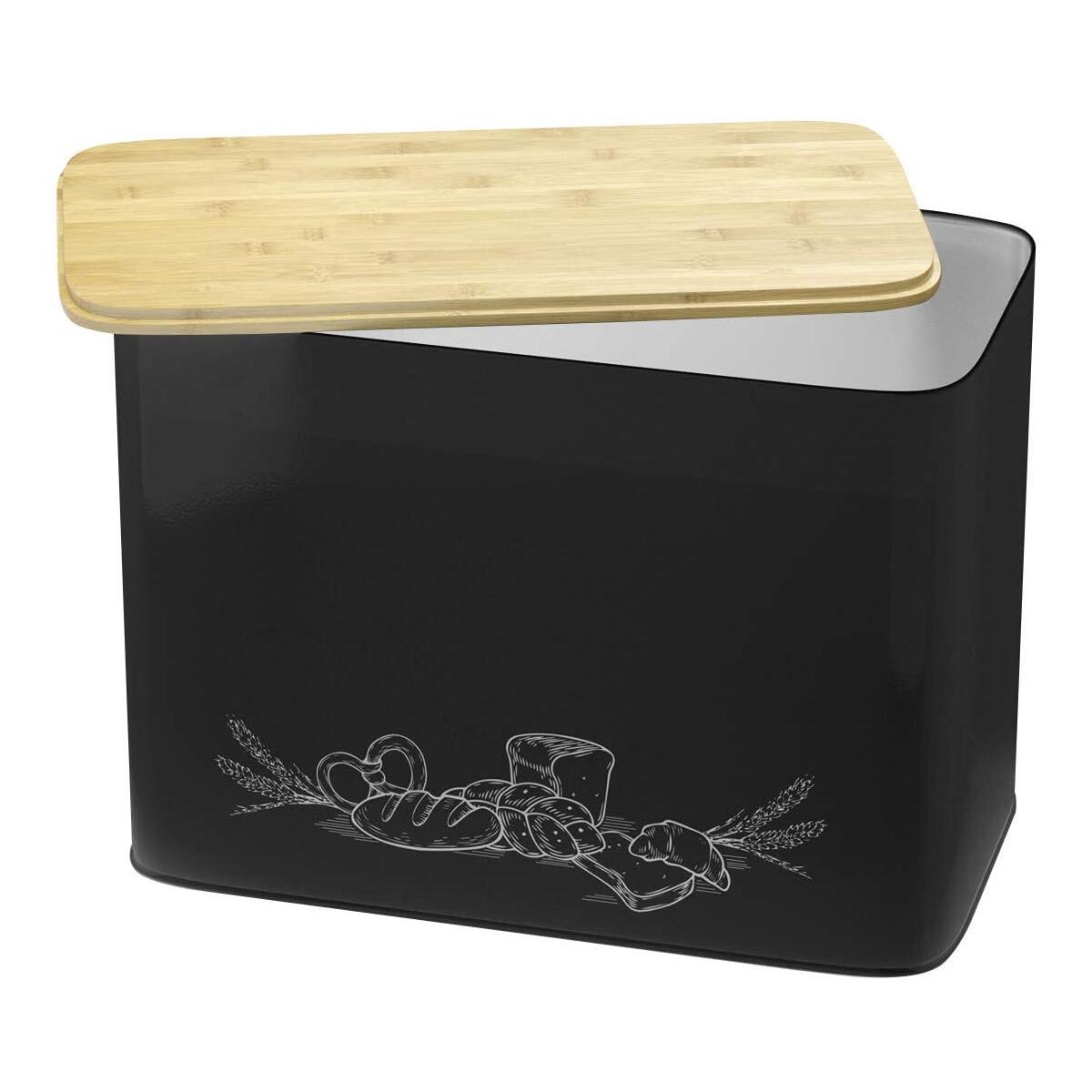 Extra Large Space Saving Vertical Black Bread Box With Eco Bamboo Cutting Board Lid