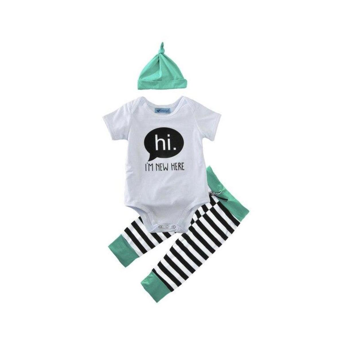 Hi Im New Here Infant Baby Boy Dinosaur Outfit Romper Pant Hat Clothes Set