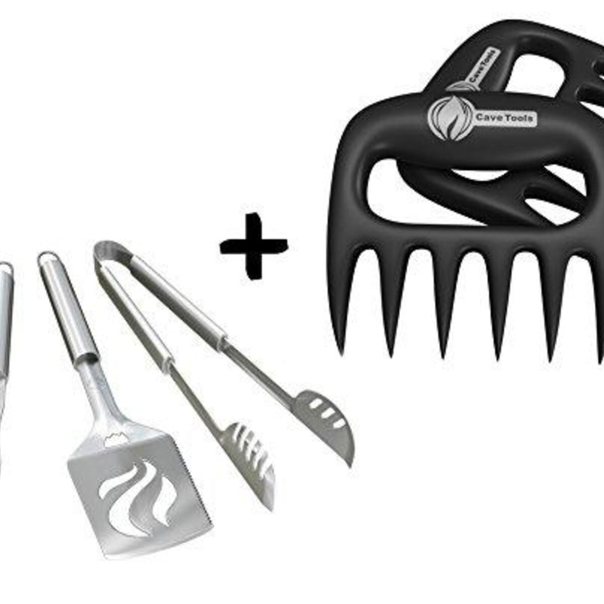 Grill Tools Set + Pulled Pork Shredder Claws - Strongest BBQ Meat Forks - Shredding Handling & Carving Food - Claw Handler Set for Pulling Brisket from Smoker or Slow Cooker - BPA Free Barbecue Paws