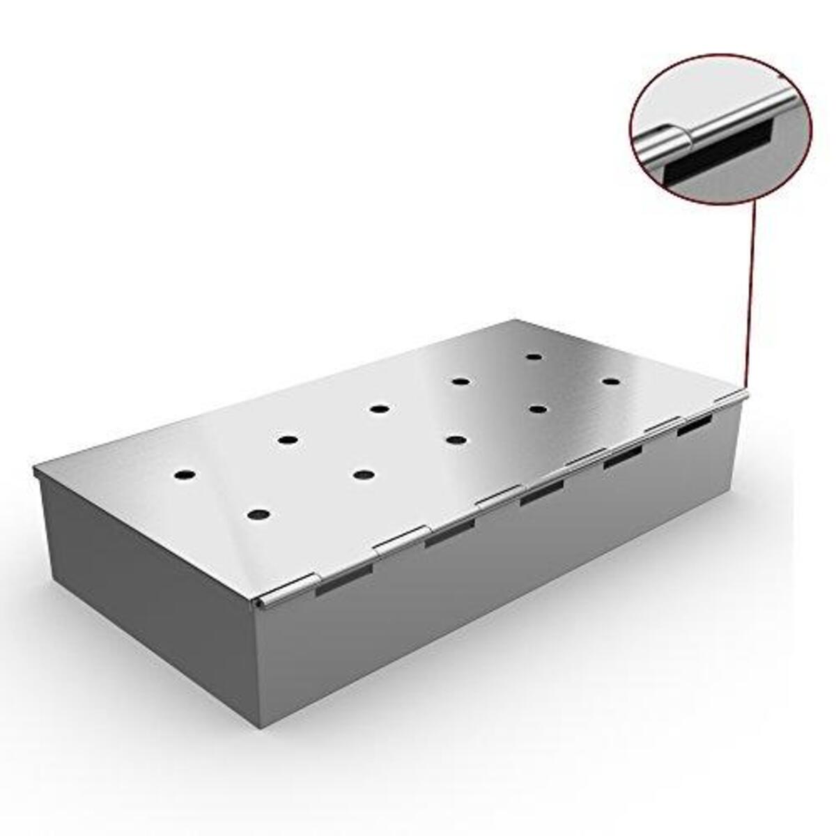 Cave Tools Smoker Box for BBQ Grill Wood Chips - 25% Thicker Stainless Steel Won't WARP - Charcoal & Gas Barbecue Meat Smoking with Hinged Lid - Best Grilling Accessories & Utensils Gift for Dad