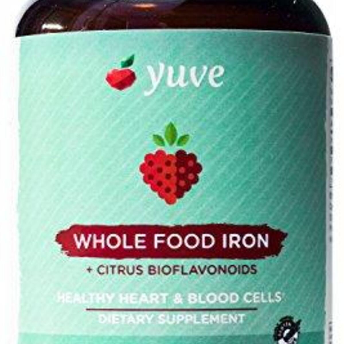 Yuve Whole Food Chelated Iron 18 mg Supplement - Formulated for Maximum Absorbption - Supports Healthy Heart & Blood Cells - Boosts Energy & Cognitive Functions - Vegan, Non-GMO, Gluten-Free - 60 Caps