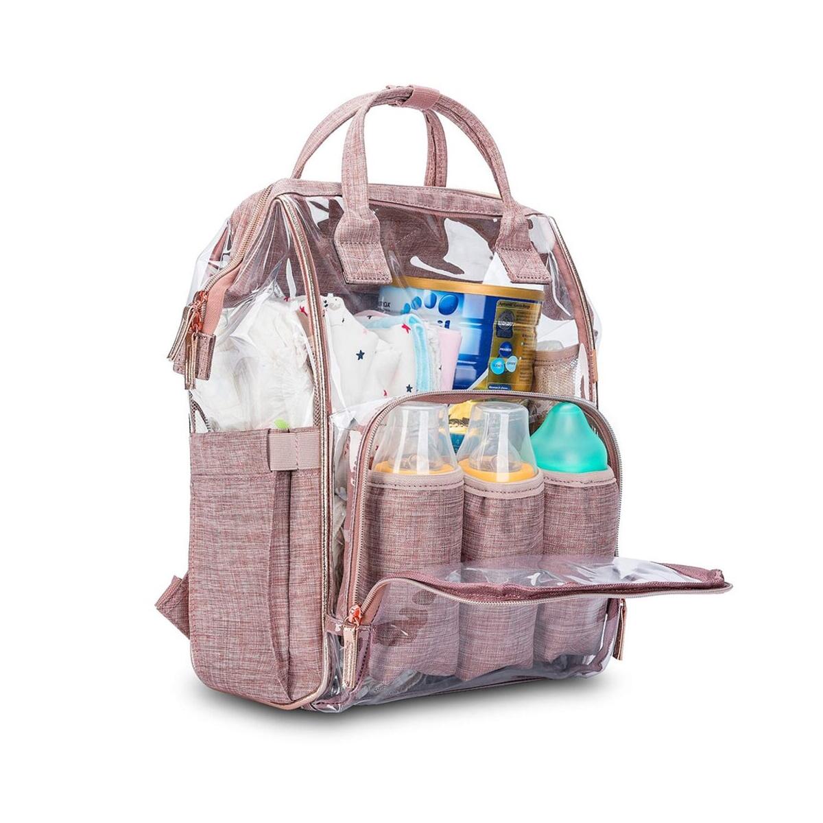 Clear Diaper Bag Backpack Transparent Nappy Bag with Changing Pad Pocket