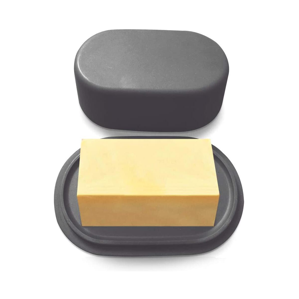 Modern Bamboo Dark Grey Butter Dish with Lid - Dishwasher Safe - Perfectly Sized For Large European Style Butters such as Kerrygold By Cooler Kitchen
