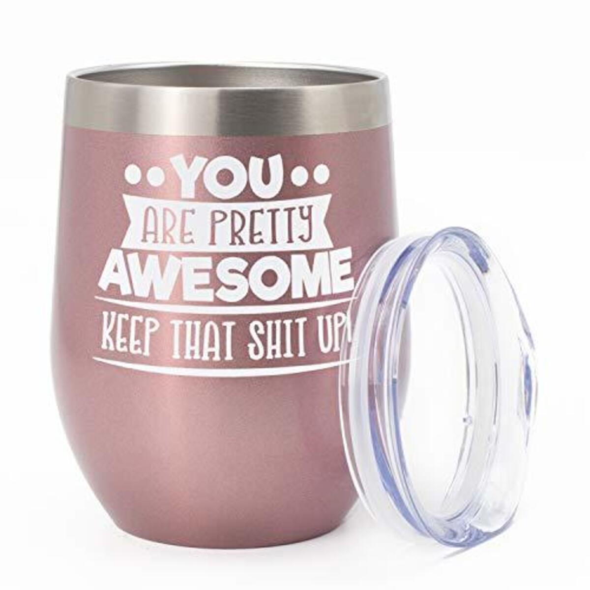 Thank You Gifts for Women - You're Awesome Keep That Up - 12 oz Wine Tumbler with Lid - Funny Birthday, White Elephant, Christmas Wine Gifts Ideas for Her, Best Friend, BFF, Sister, Coworker, Employee