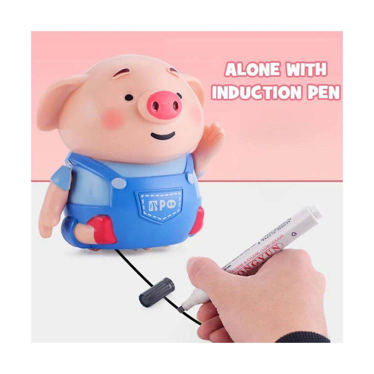 Mini Magic Inductive Robot Pig Cute Toy Moving Follows Drawn Line with Magic Pen, Learning and Educational Toys for Kids & Children Gift
