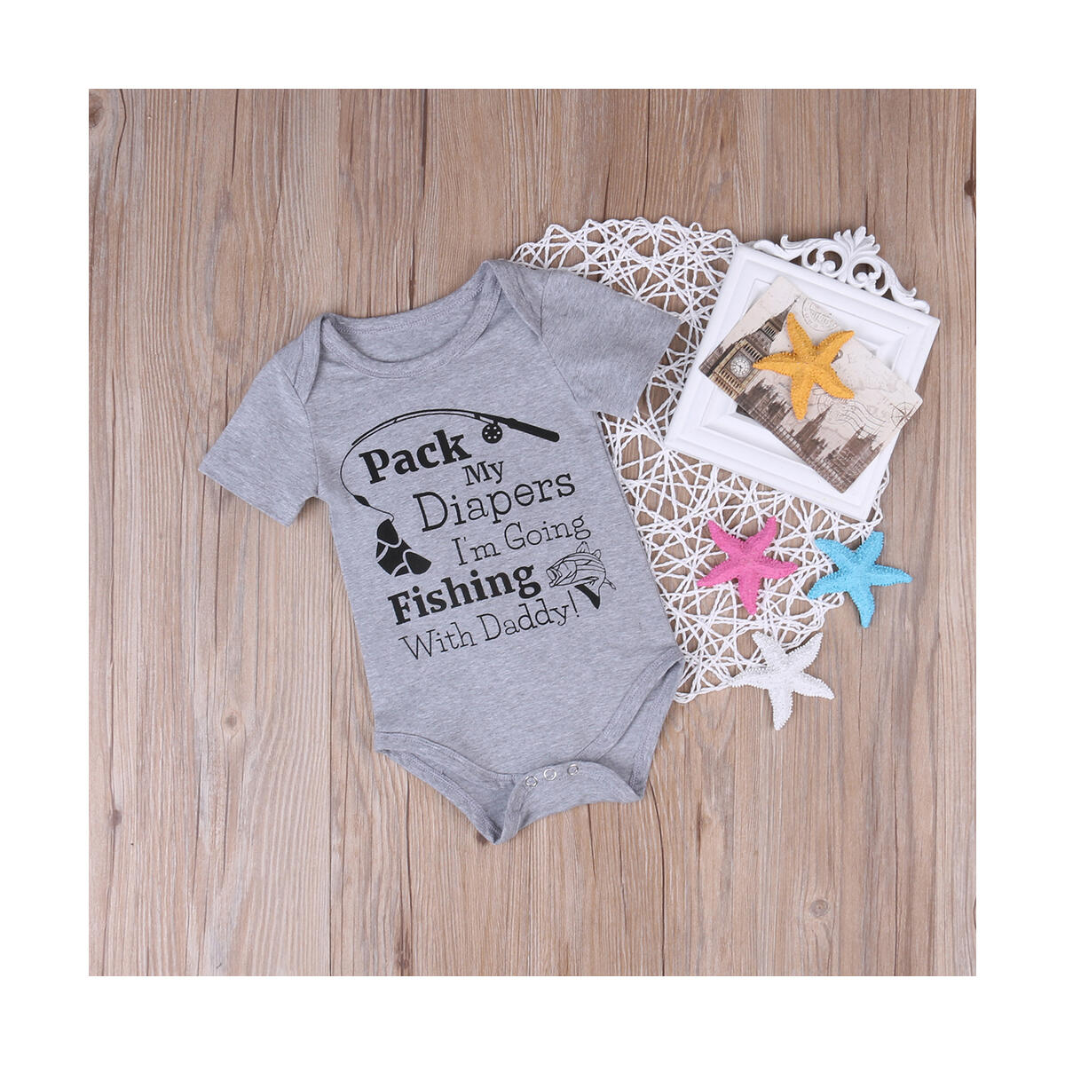 Newborn Infant Baby Boys Girls Short Sleeve Fishing with Daddy Bodysuit Romper Outfits