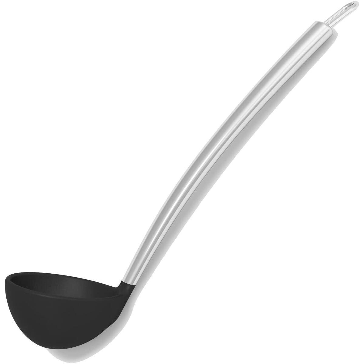 Silicone & Stainless Steel Black 4 Ounce Soup Ladle w/CoolGrip Handle & Flexedge Silicone (4 Oz)